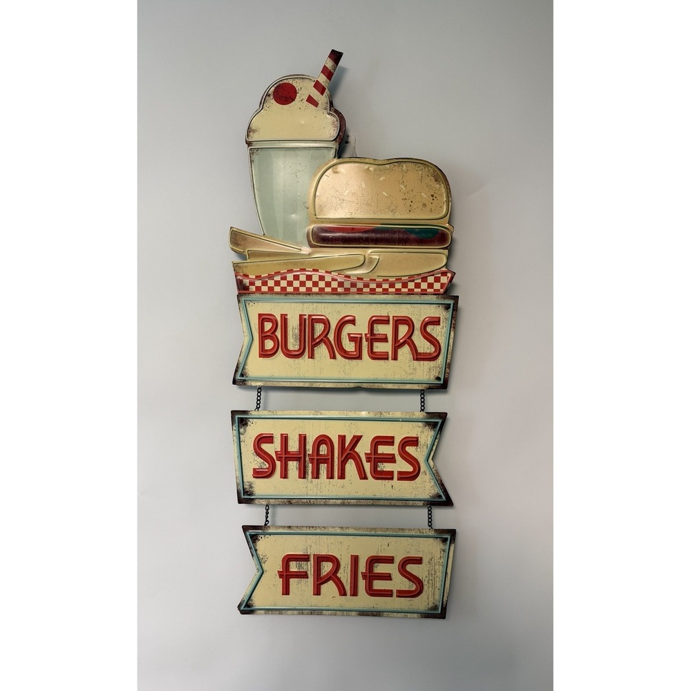 Vintage Retro 1950s Metal Sign Diner Cafe Shop Restaurant Decor Burgers Shakes